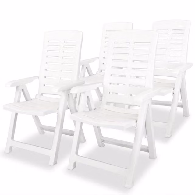 Berkfield Home Set of 4 White Reclining Plastic Garden Chairs with Armrests and UV-Resistant Weatherproof Cushions