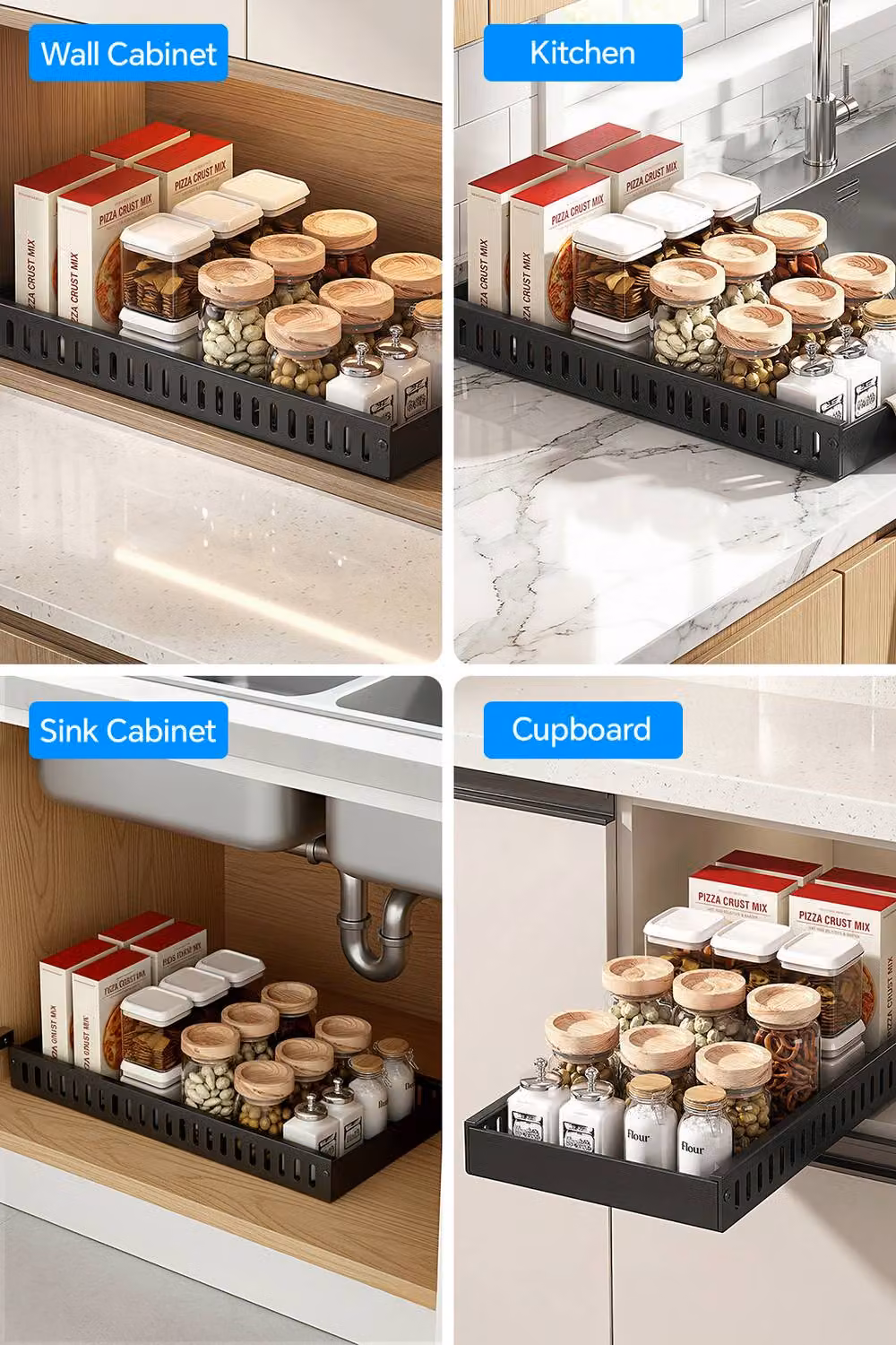 Living and Home Black Metal Pull-out Kitchen Cabinet Storage Rack and Spice Organiser – 6