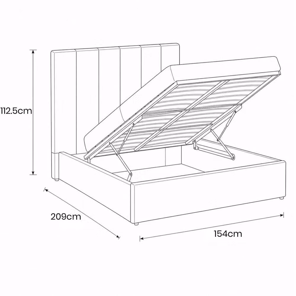 FWStyle Sollom Double Ottoman Lift Up Ribbed Bed Frame in Grey with Nickel Underbed Storage, W/D/H: 112.5 x 154 x 209 cm – 4