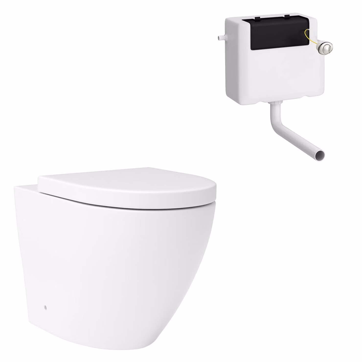 Royal Bathrooms Elva White Ceramic Rimless Back to Wall Toilet with Soft Close Seat and Concealed Cistern