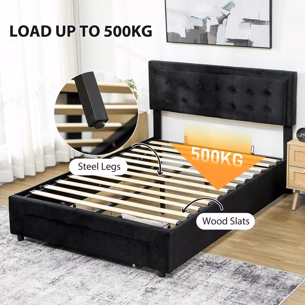 STILVORA Modern Upholstered Velvet Ottoman Bed Frame with Lift Up Base in Black, W/D/H: 180 x 200 x 157.5 cm – 7