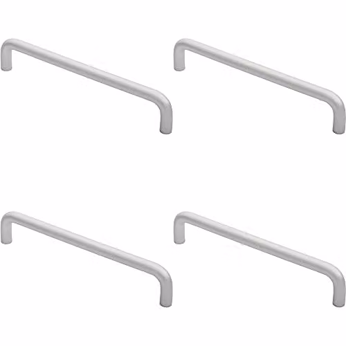 Loops 4 Pack Rounded D Shaped Bar Handles in Brushed Silver Aluminium, 300 mm