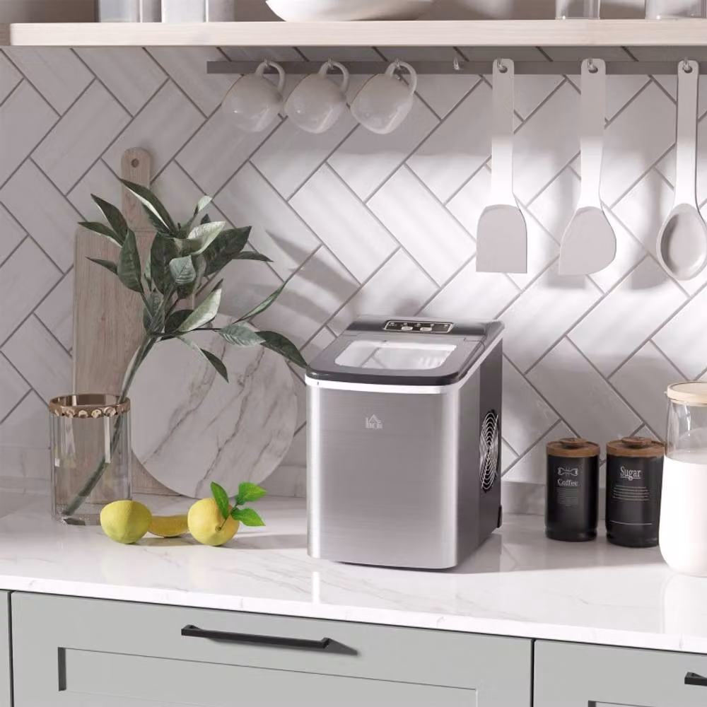 Rolipo Black and Silver Countertop Ice Maker Machine with 12kg Capacity and Stainless Steel Finish – 2