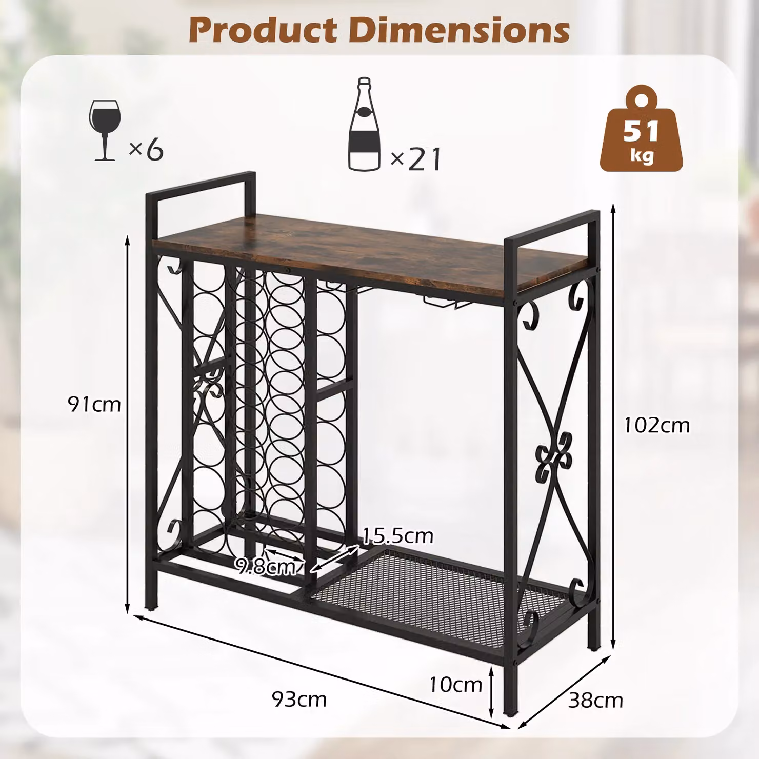 Gymax 21 Bottle Freestanding Floor Wine Rack in Brown – 2