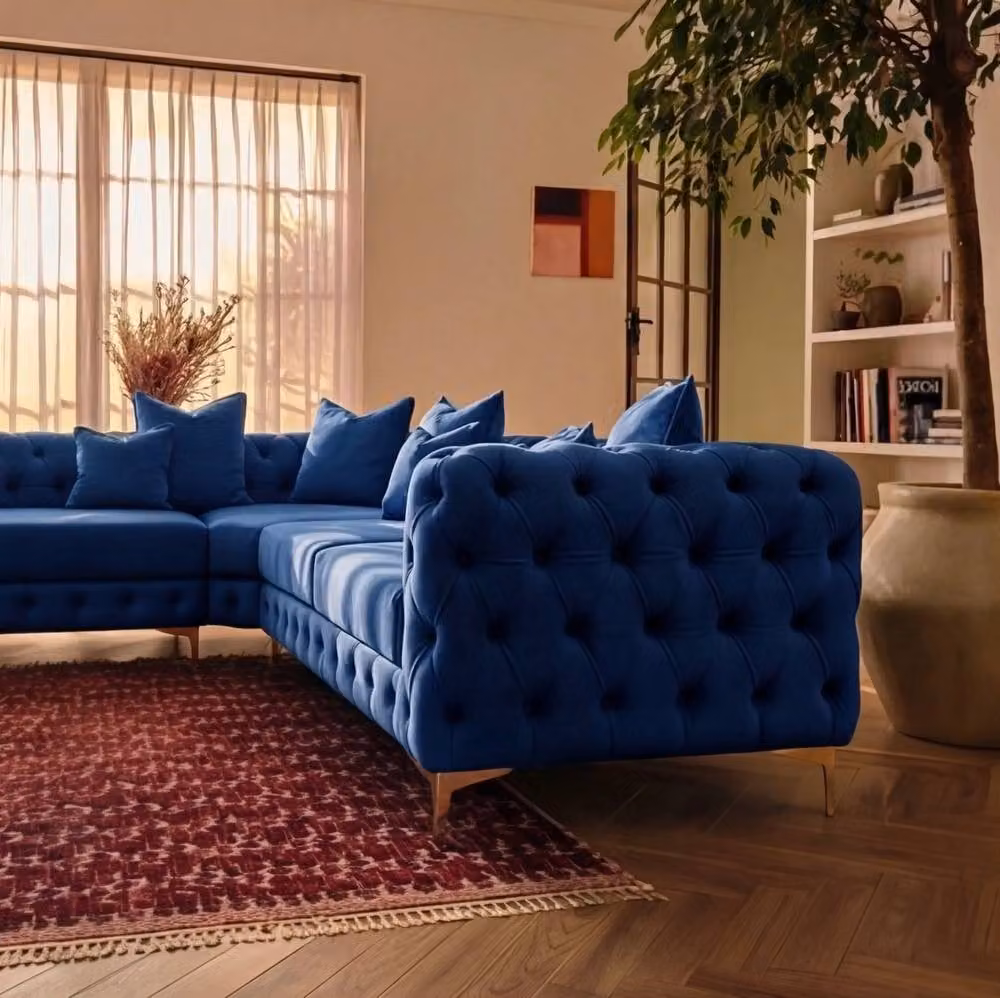 Sofaya Monaco 4 Seater Chesterfield Velvet Left Hand Corner Sofa in Blue – 3