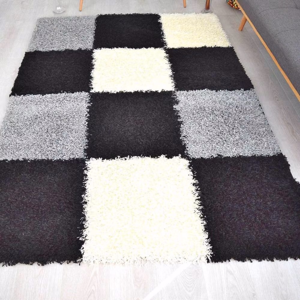Bravich LTD California Checked Thick Shaggy Rug in Black, W: 80 cm, L: 150 cm – 2