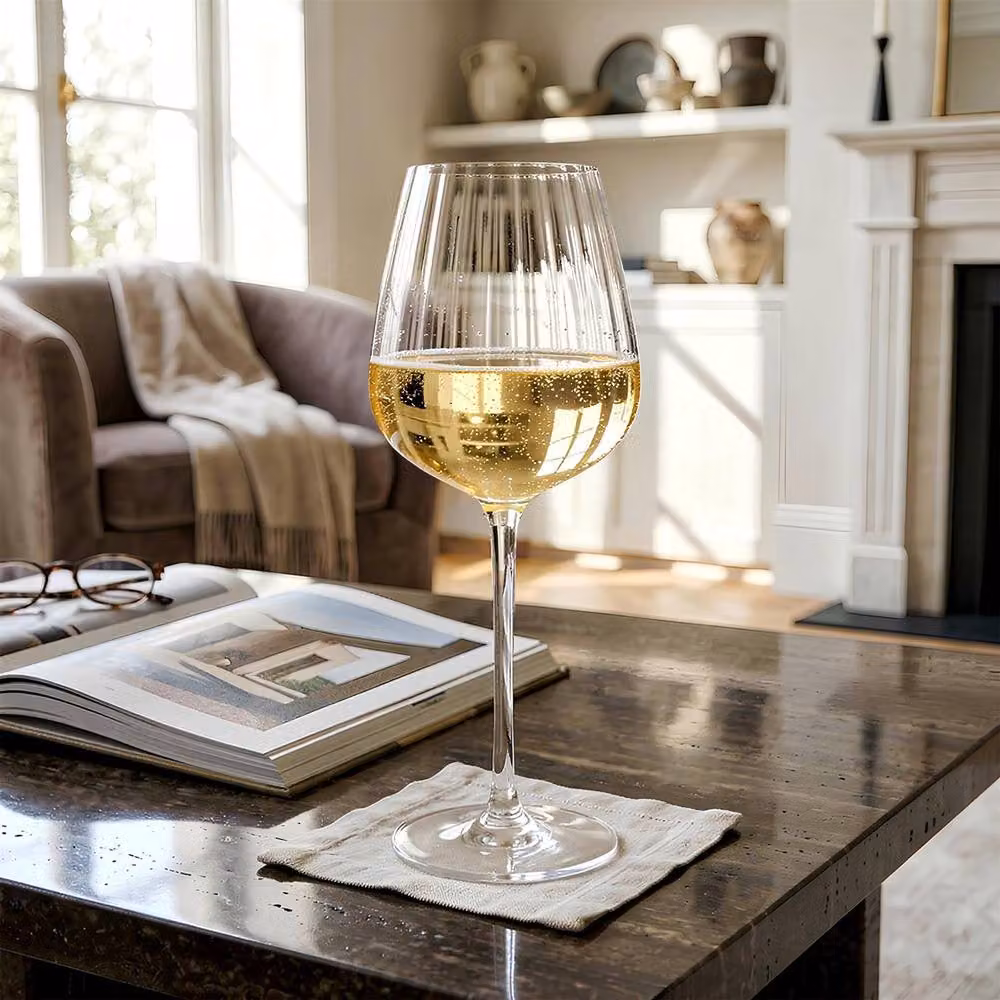 Argon Tableware Kensington Optic Crystal Striped White Wine Glasses, 360ml, Pack of 6, Transparent – 4