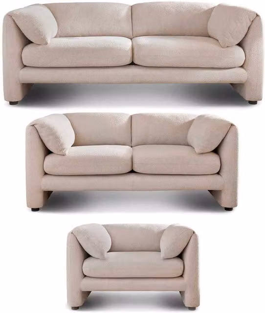 Furnishings For Less UK Chester 3 Piece Boucle Fabric Sofa Set in Cream