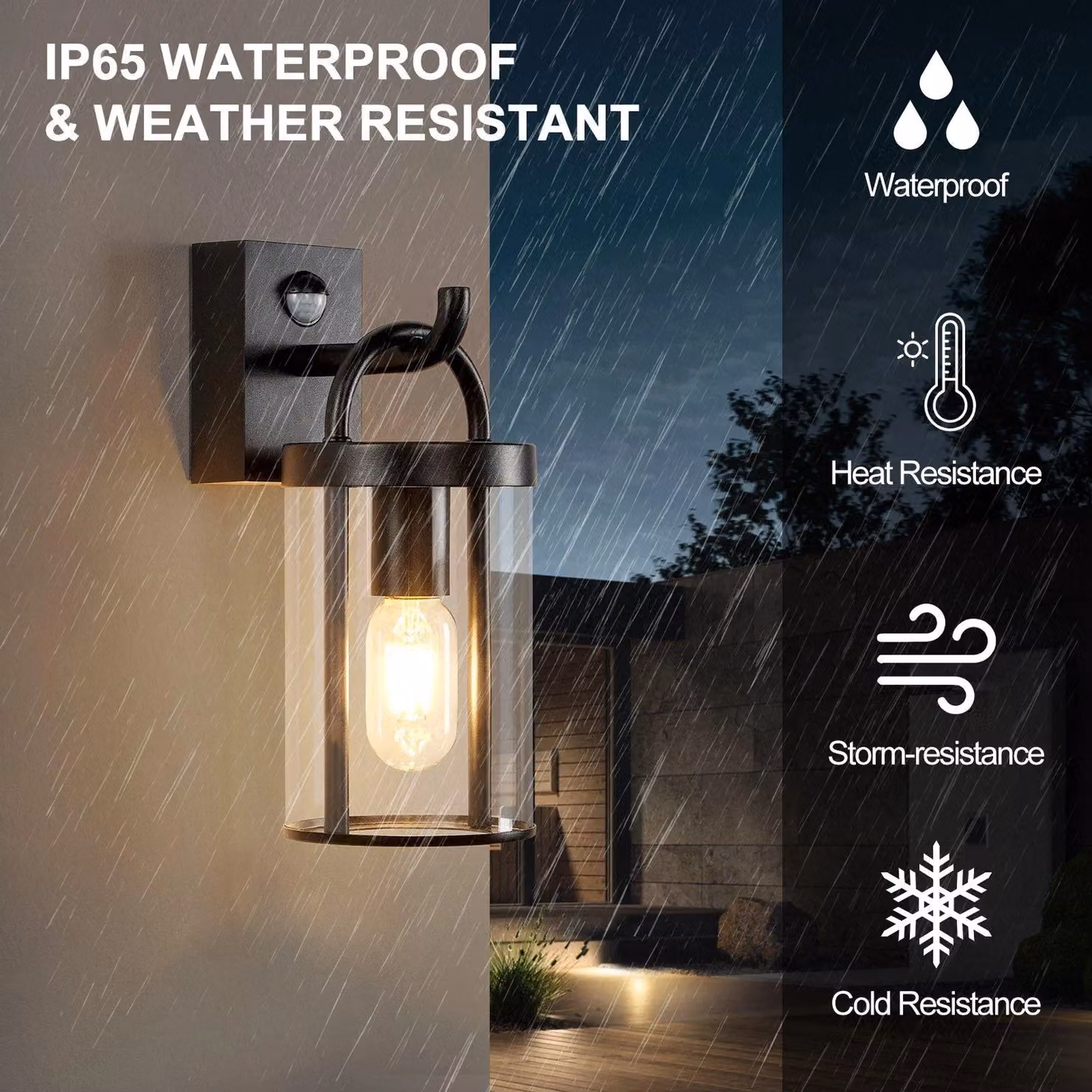 Harper Living Black Retro Industrial Outdoor Wall Lantern with PIR Motion and Dusk Sensor, IP65 Weatherproof Metal Design – 2