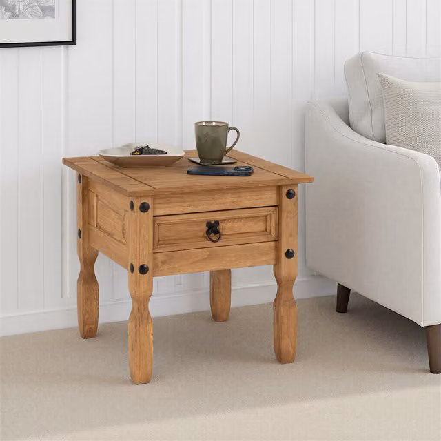 Seconique Corona Essentials 1 Drawer Lamp Table in Natural Waxed Pine