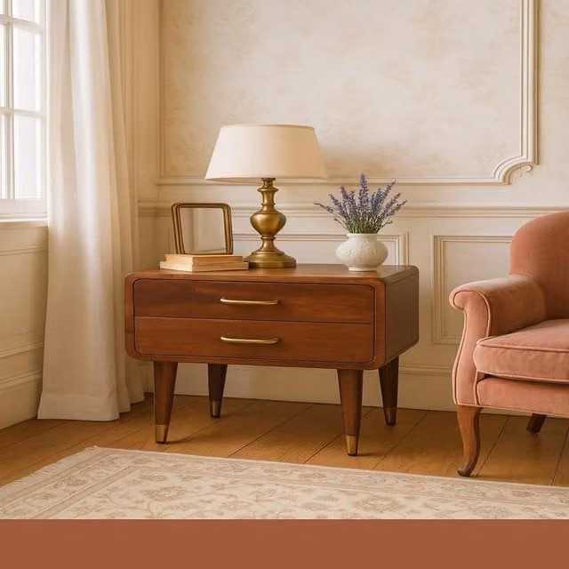 Artisan Furniture Mango Wood Modern 2-Drawer Nightstand in Brown