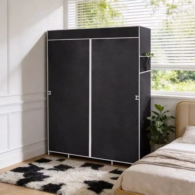 EONLION Black 2-Door Portable Fabric Wardrobe, W: 100 cm, H: 165 cm