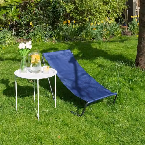Harbour Housewares Navy and Black Textilene Sun Lounger with Powder Coated Steel Frame – 2