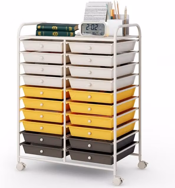 Costway 20 Drawer Mobile Utility Trolley Storage Rolling Cart in Yellow – 1