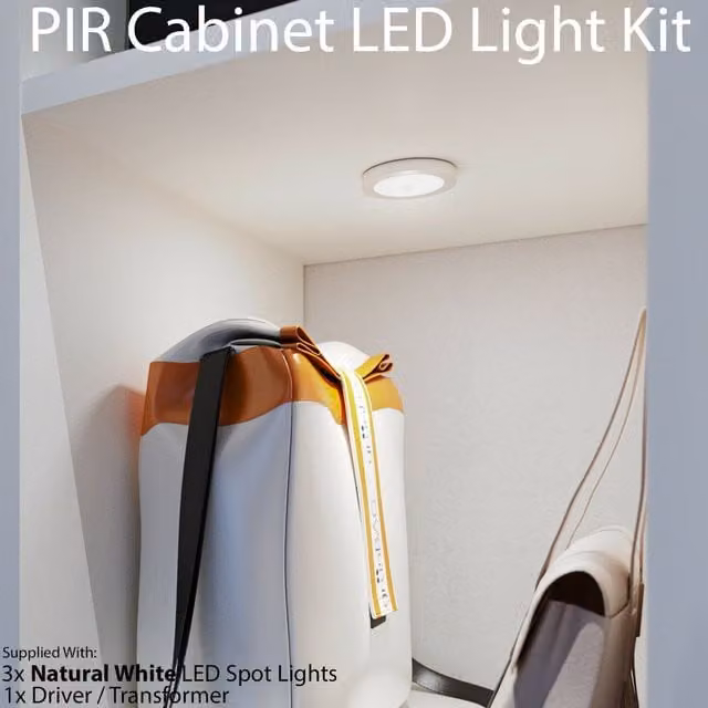Loops 3x Aluminium Ultra-Slim Round Under Cabinet LED Kitchen Light and Driver Kit in Silver with Motion Sensor – 1