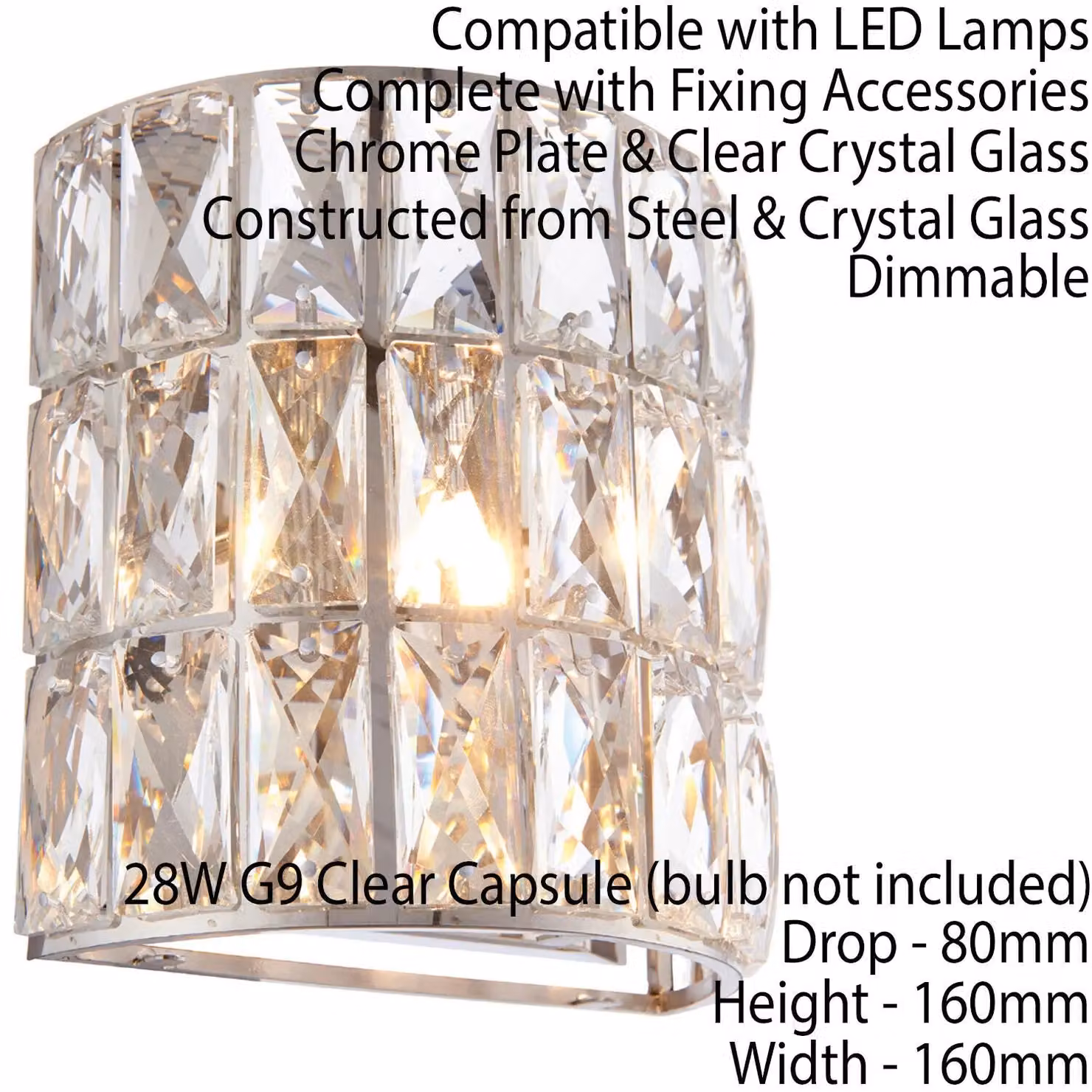 Loops 2 Pack Crystal LED Wall Light in Chrome with Clear Glass Shades, Dimmable – 2