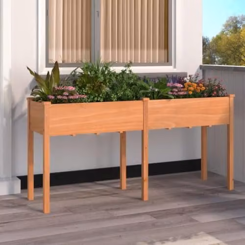 vidaXL Solid Wood Fir Planter with Liner, Brown, W: 161 cm, D: 45 cm, H: 76 cm – 2