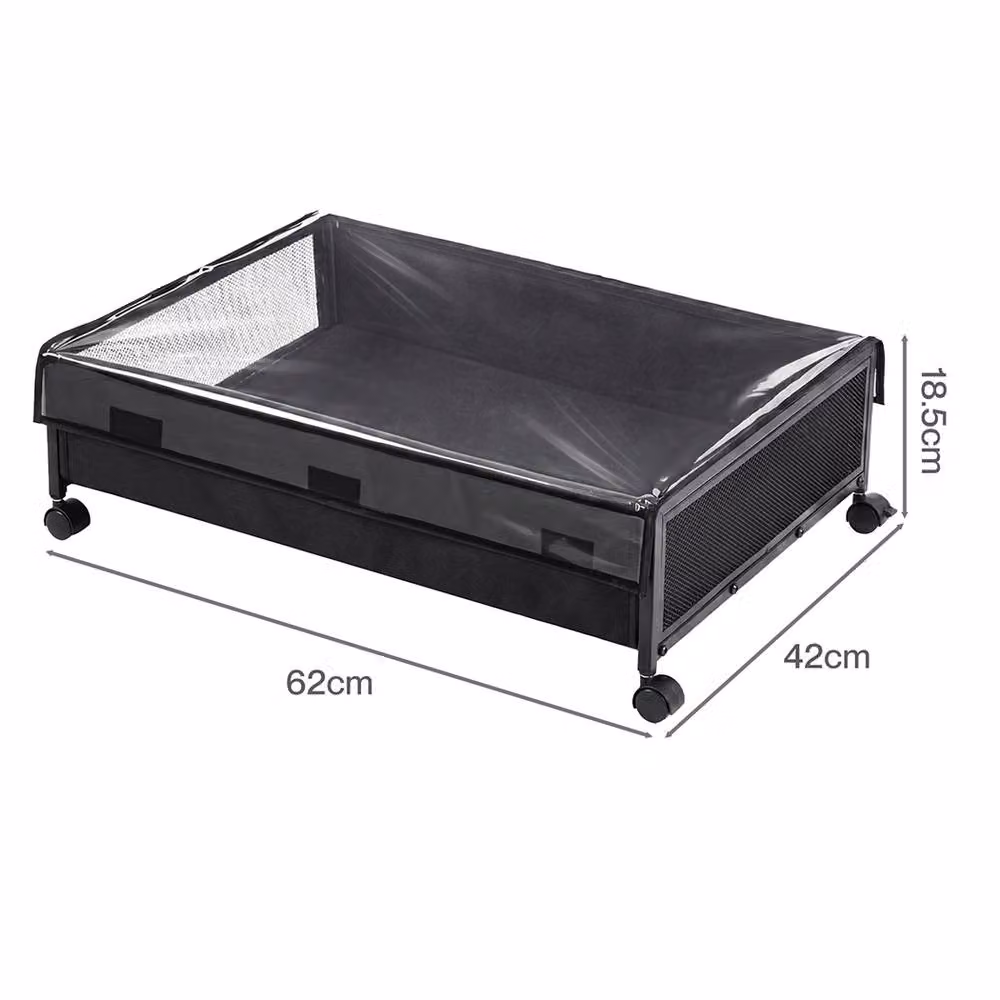 Levede Under Bed Storage Box with Lid, 48L Black Metal Frame and Fabric Design on Wheels – 4