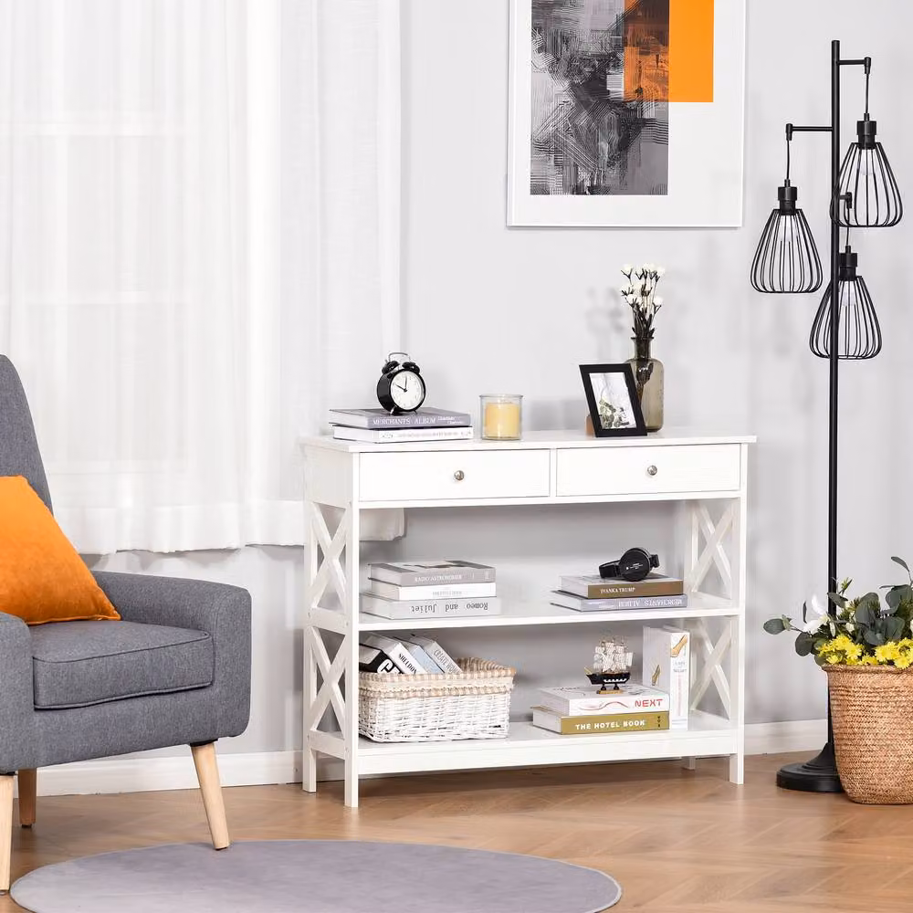 ERGOVEXA White Console Table with Shelves and Drawers, W/D/H: 80.0 x 30.5 x 20.0 cm – 2
