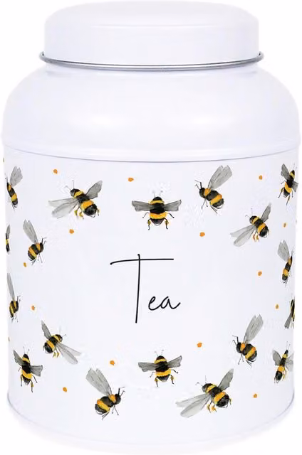 Purely Home Scattered Bees Decaf Canister White Metal Kitchen Storage Tin with Dome Lid
