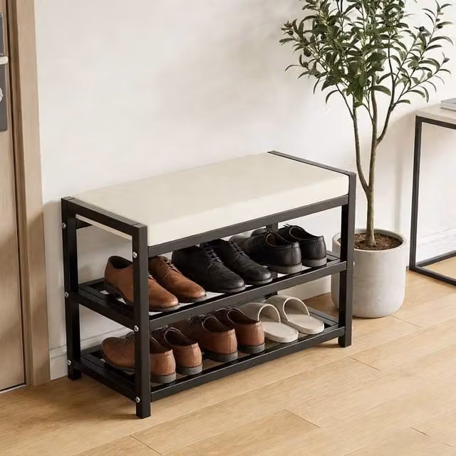 FLAVORA Black Shoe Bench Stool and Storage Rack, W/D/H: 80 x 25 x 43 cm – 1