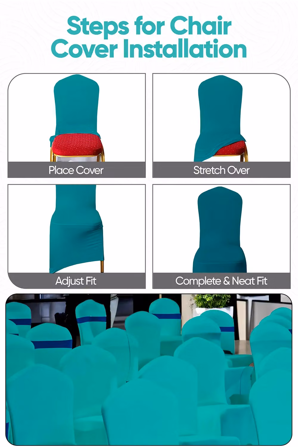 Neel Blue Turquoise Spandex Arched Front Dining Chair Slipcovers, Stretchable and Washable Fabric – 4