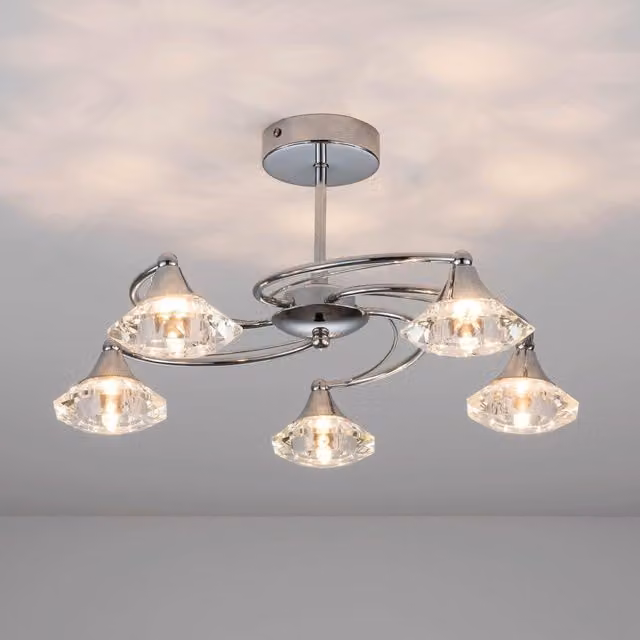 Harper Living Polished Chrome Spiral 5 Light Semi Flush Ceiling Light in Silver