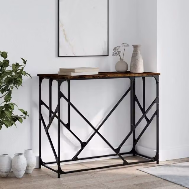 Berkfield Home Smoked Oak Console Table in Brown, W/D/H: 100 x 40 x 80 cm