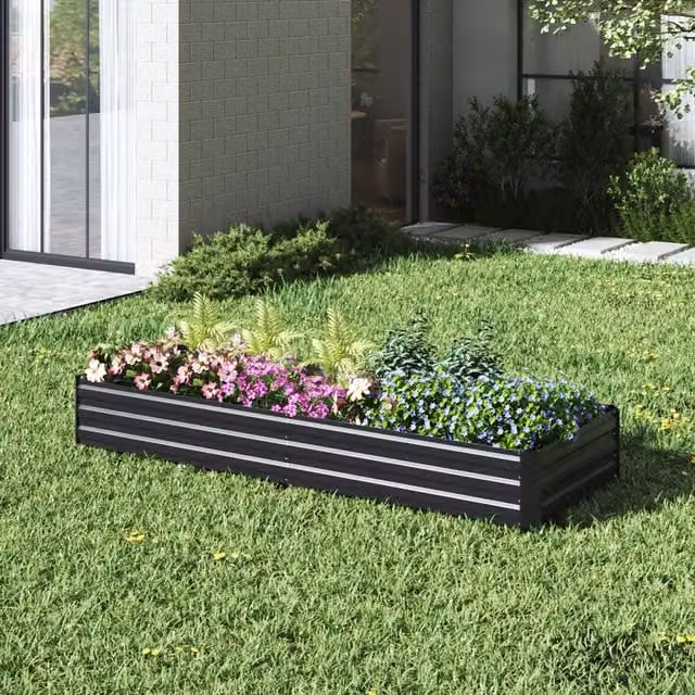 Breeins Rectangular Metal Raised Garden Bed in Black, W: 240 cm, D: 30 cm, H: 30 cm