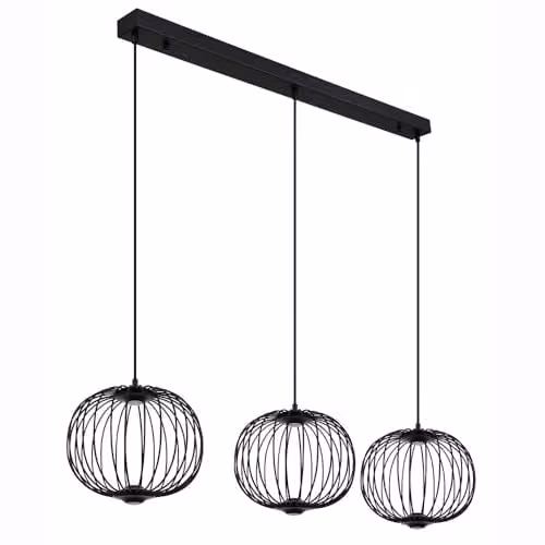 Netlighting Globo Lighting Black LED Bar Pendant Lamp for Dining and Living Rooms, Height Adjustable, 3 Bulbs, H 150 cm