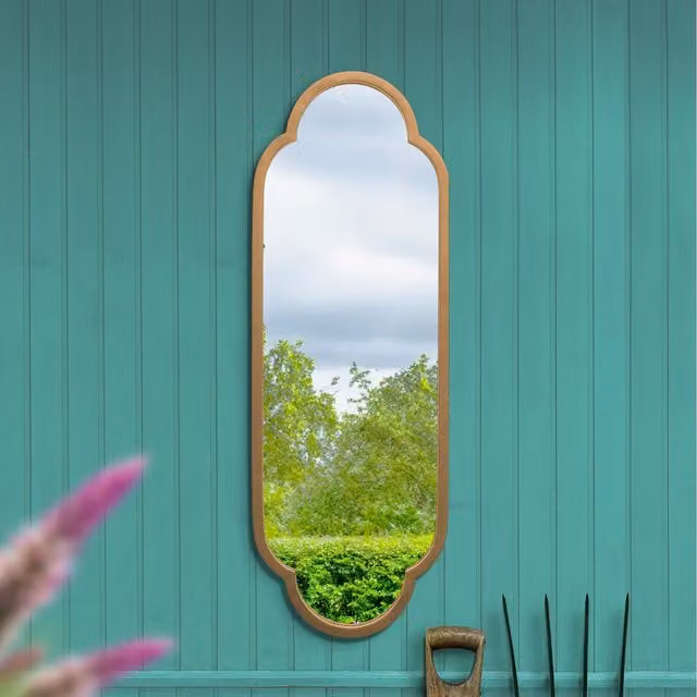 MirrorOutlet Duplici Gold Double Arched Modern Wall Garden Mirror in Gold and Black Metal and Glass, Height: 102 cm