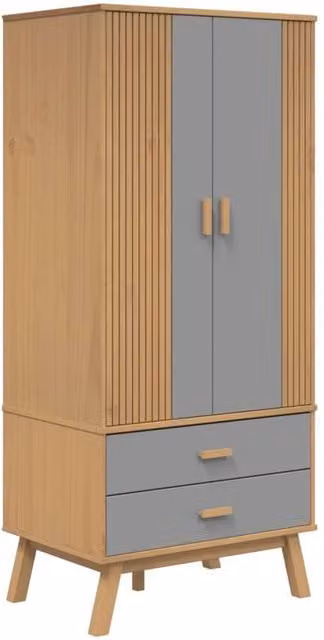 Berkfield Home OLDEN Wardrobe in Grey and Brown Solid Pine W/D/H: 76.5 x 53 x 172 cm – 1