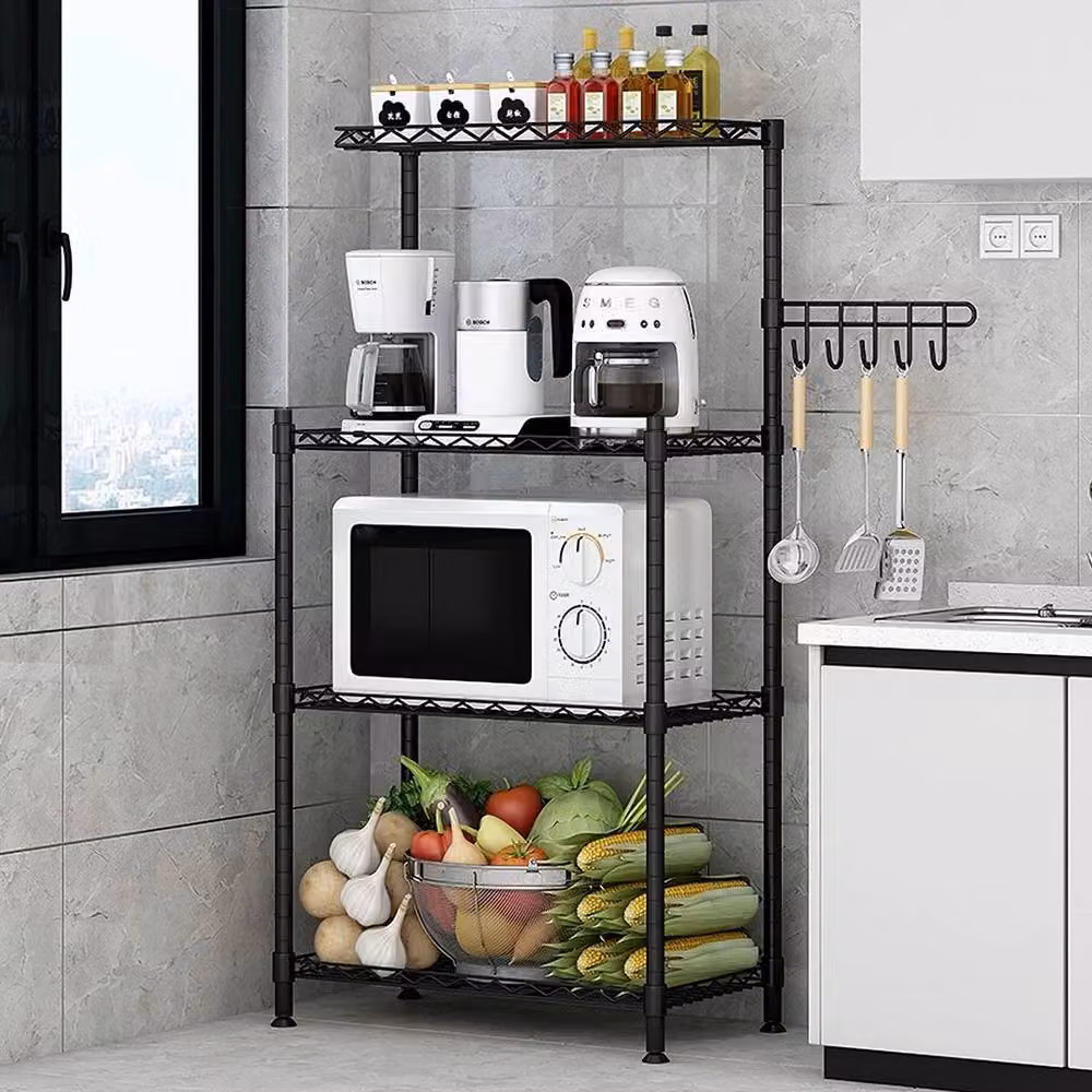 KORVIXA 4 Tier Microwave Oven Rack Holder Organiser in Black, W/D/H: 100 x 100 x 122 cm – 2