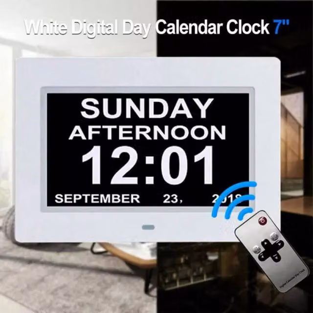 PAWNORA Digital Alarm Clock with Calendar and Datetime in White