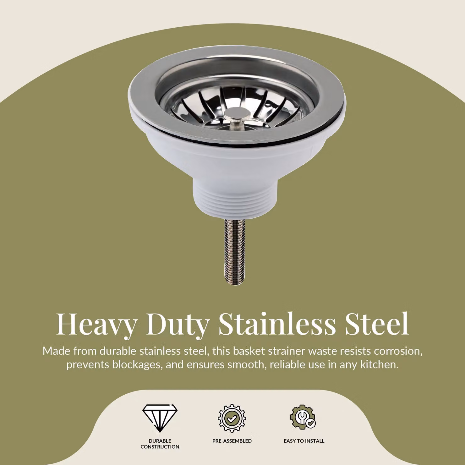 Balterley Kitchen Sink Waste Kit with Stainless Steel Basket Strainer in Brushed Nickel, W/D/H: 11.5 x 11.5 x 6.3 cm – 2
