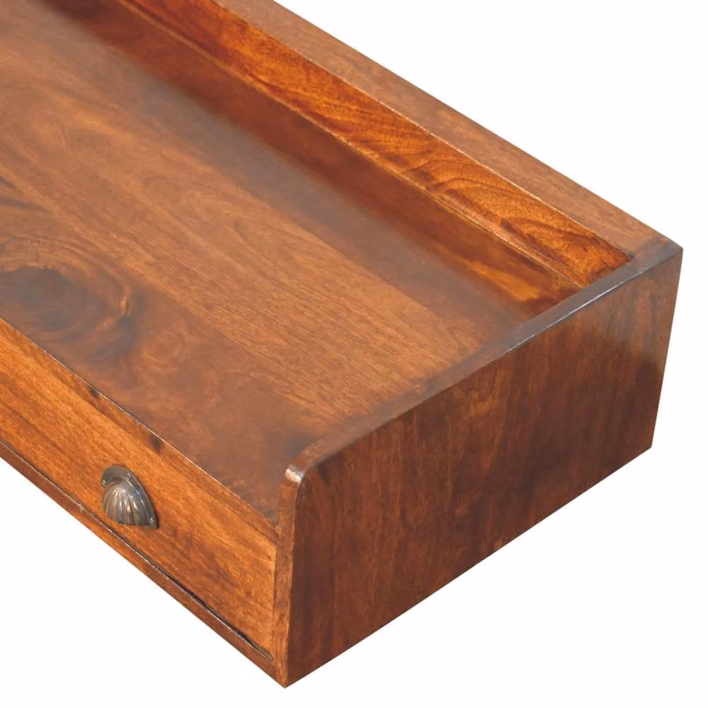 STILVORA Wall-Mounted Console Shelf with 1 Drawer in Brown Mango Wood and Bronze Metal – 2