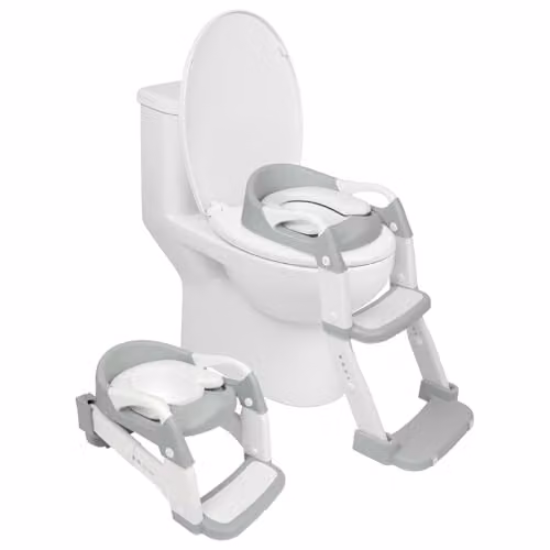 Harbour Housewares Adjustable 2-in-1 Potty Training Toilet Seat and Foldable Step Ladder - White – 1