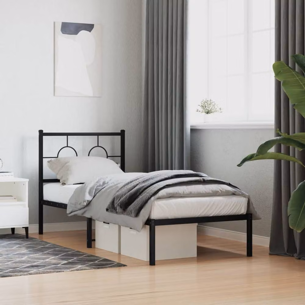 Berkfield Home Metal Bed Frame with Headboard in Black, W/D/H: 80 x 200 cm – 2