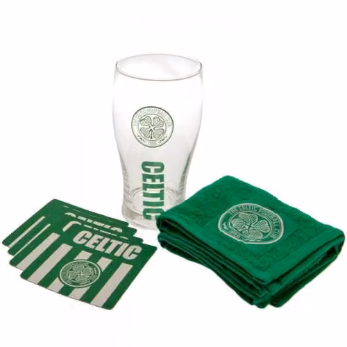 Celtic F.C. Official Mini Beer Glass Bar Set in Green and Transparent Striped Glass