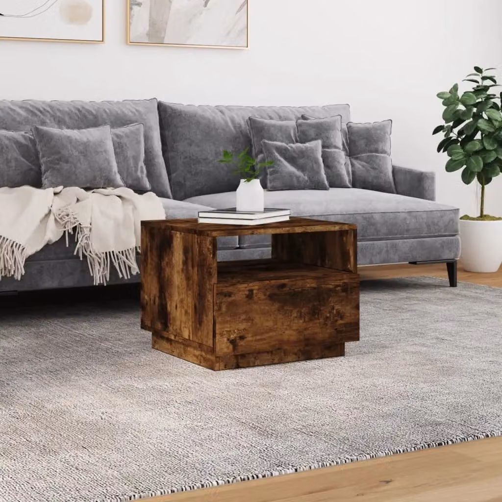Berkfield Home Modern Coffee Table with LED Lights in Smoked Oak Brown, W/D/H: 50 x 49 x 40 cm – 4