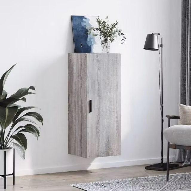 Berkfield Home Wall Mounted Cabinet in Grey Sonoma, W/D/H: 34.5 x 34 x 90 cm