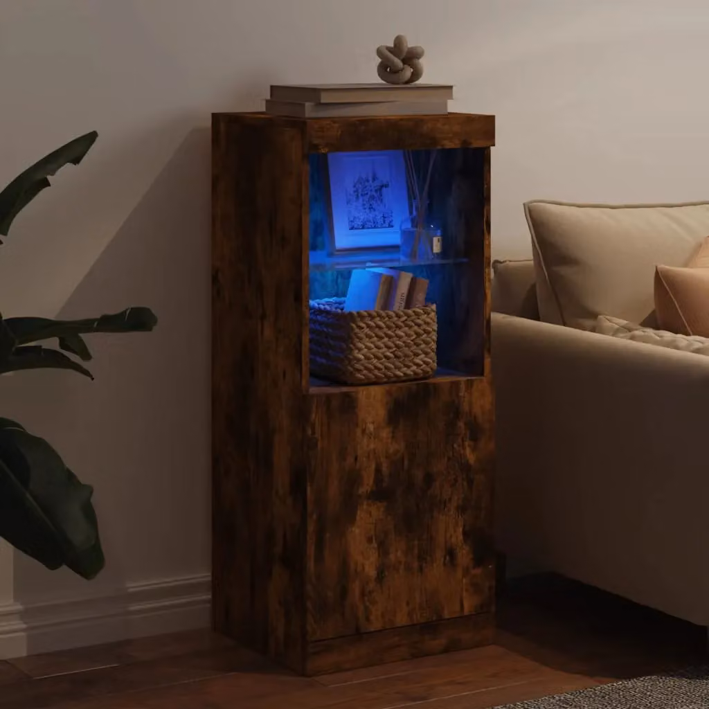 Berkfield Home Modern Smoked Oak Sideboard with Integrated LED Lights in Brown, W/D/H: 41 x 37 x 100 cm – 3