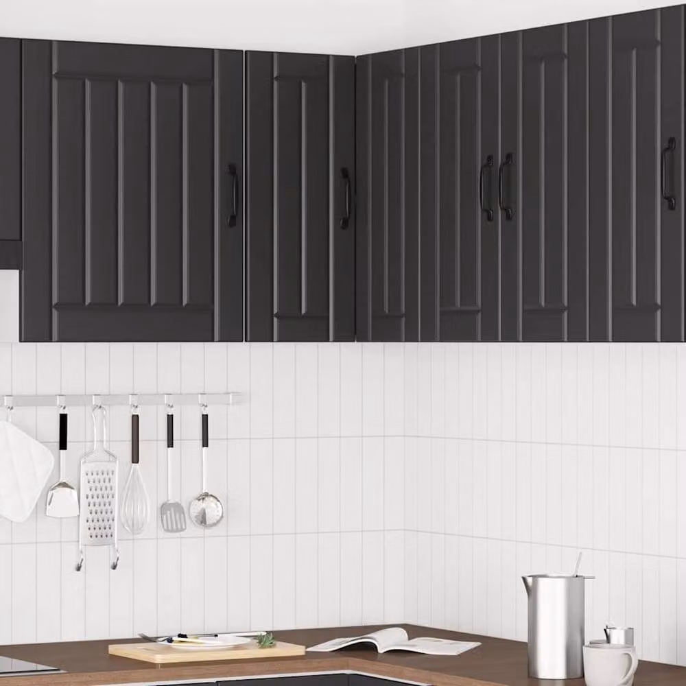 Berkfield Home Lucca Black Wall Mounted Kitchen Corner Cabinet in Matt MDF – 2