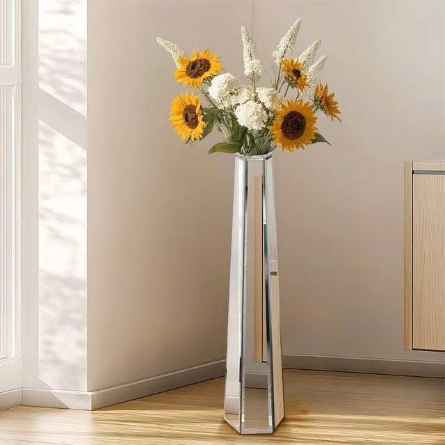 FLAVORA Modern Silver Glass Decor Vase, H 100 cm x W 15 cm x D 15 cm