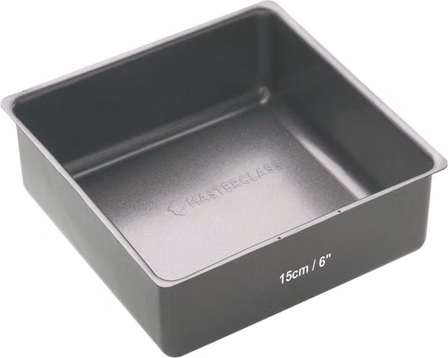 MasterClass Non-Stick Loose Base Square Carbon Steel Deep Cake Tin, Grey, 15 cm – 1