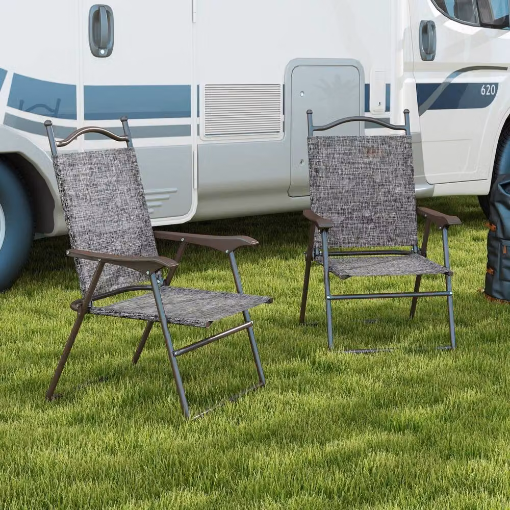 Wyld Haus Hael Set of 2 Grey Folding Garden Chairs with Steel Frames and Mesh Seats – 3