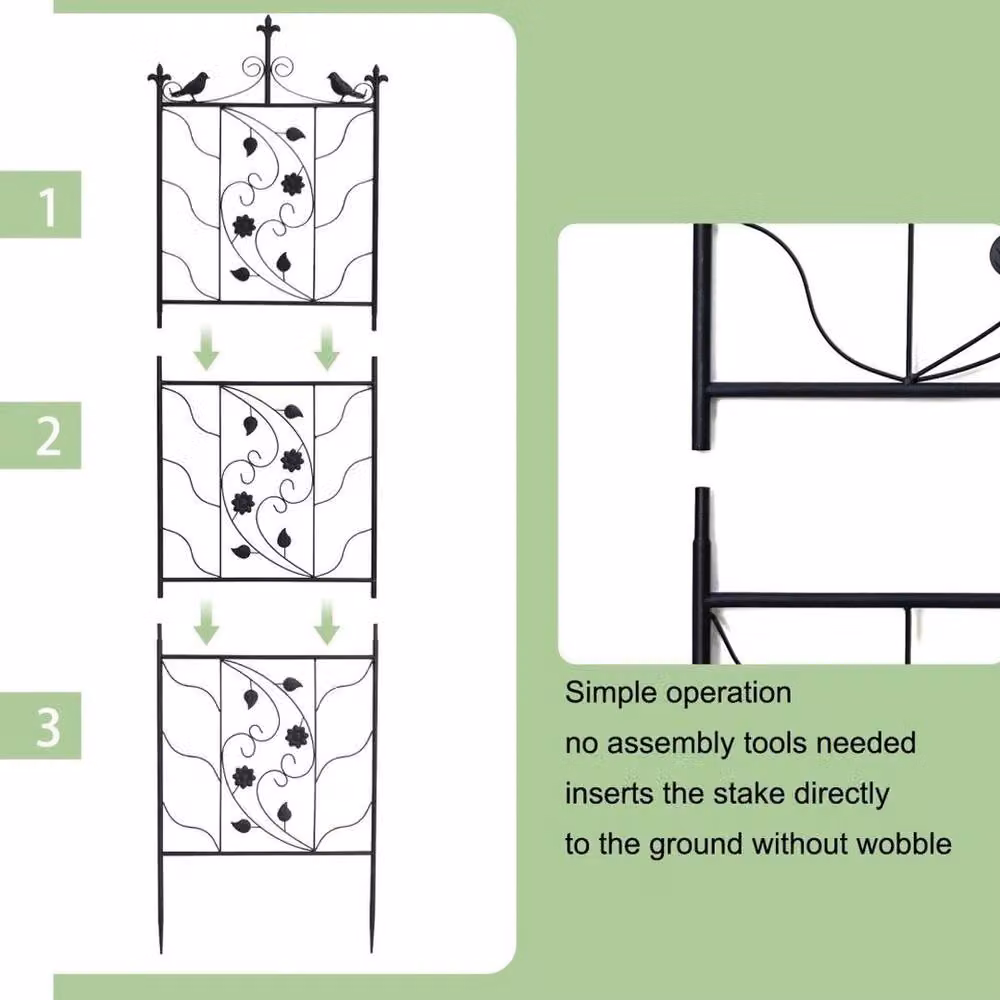 SPETLEK Black Metal Rose Climbing Plant Support Trellis Fence Panels, 4 Pieces – 4