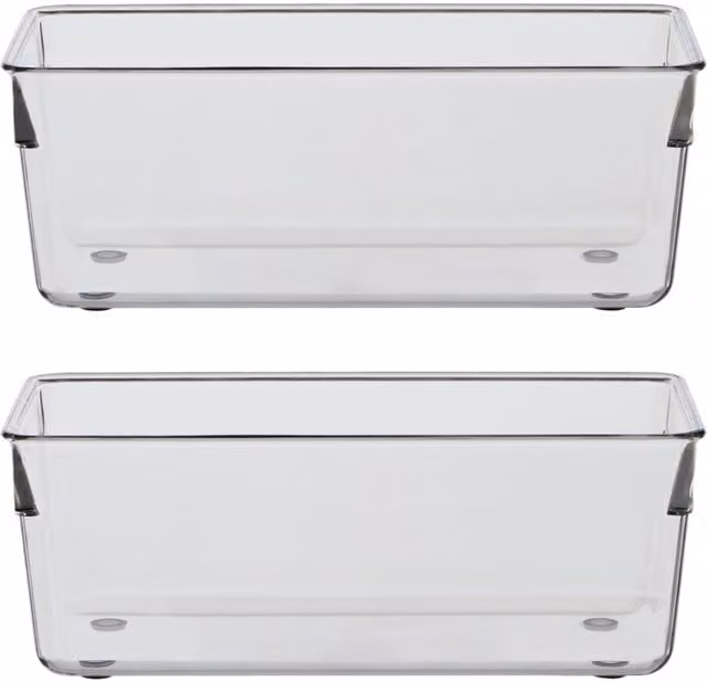 Orsina Set of Two Large Versatile Kitchen Organisers with Integrated Handles, Transparent Plastic Storage Boxes