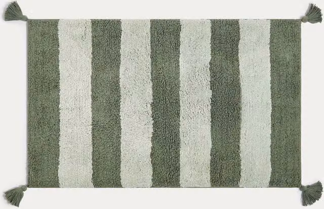 M&S Pure Cotton Striped Bath Mat in Forest Green