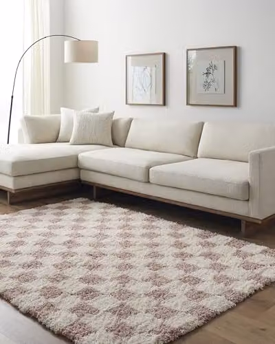 Livabliss Mabini Shaggy Berber Rug in Cream and Dusty Pink, W: 130 cm, D: 170 cm